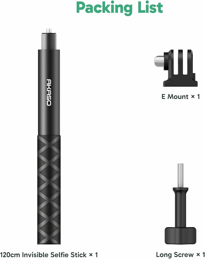 AKASO 47.2"/120cm Invisible Selfie Stick for 360 Action Camera | Aluminum Alloy Invisible Pole for Insta360, DJI Osmo 360, GoPro Hero, AKASO 360/EK7000/EK7000 Pro, Brave 4/7 LE Action Camera - Image 8