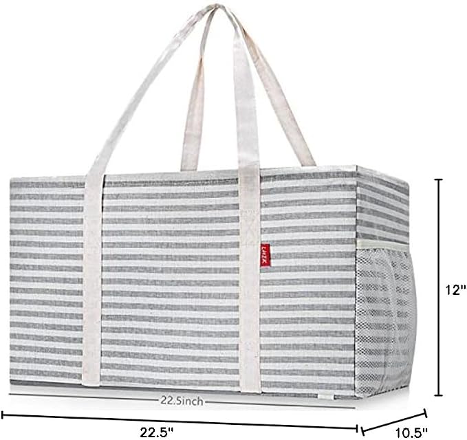 LHZK Standing Extra Large Utility Tote Bag with Metal Wire Frame and the Sides Rinforced, Extra Large Tote Bag with Handle, Reusable Grocery Bags Foldable, Beach Bag, Car Tote (Gray) | 22.5×10.5×12 inch - Image 10