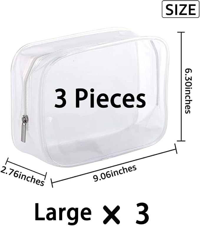 Clear Plastic Toiletry Bag Zippered Carry Pouch White Large 3 | TSA Approved, Portable Cosmetic Makeup Bag, For Vacation, Bathroom and Organizing - Image 2