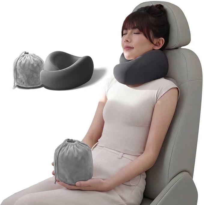 Travel Pillow - Memory Foam Neck Pillow Airplane, Neck Travel Airplane Pillow for Long Flight, Portable Travel Essentials, 360º Ergonomic Support, Machine Washable (Black) by EVERYTHINK