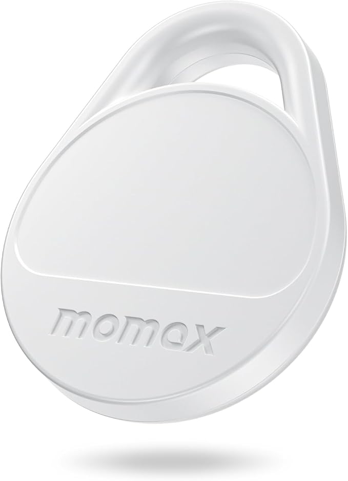 MOMAX Pinpop Lite Key Finder & Luggage Tracker Smart Tag for Keys, Bags, Wallets & Pets, Works with Apple Find My (iOS 18+ Only), Global Search Supported, with Custom Stickers, White, 1 Pack by MOMAX