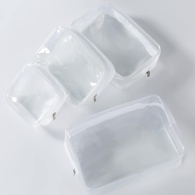 5 Pack Clear Plastic Zippered Toiletry Carry Pouch White, Mixed Size TSA Approved, Portable Cosmetic Makeup Bag, For Vacation, Bathroom and Organizing - Image 6