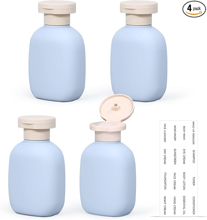 3.4 oz Travel Bottles, Empty Plastic Squeeze Containers With Flip Cap for Toiletries, Leakage-proof Essentials Conditioner (4 Pack, Blue) by UMETASS