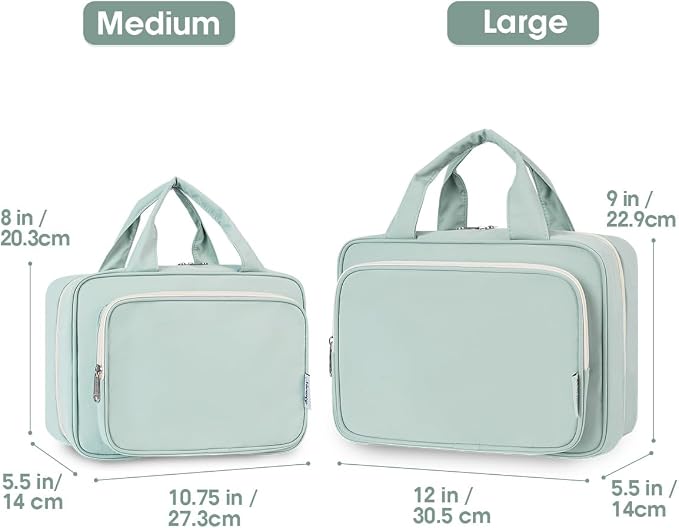 Narwey Travel Toiletry Bag for Women Large Hanging Makeup Bag Organizer Toiletries Bag for Full Size Essentials Accessories Cosmetics (Mint Green (Large)) - Image 2