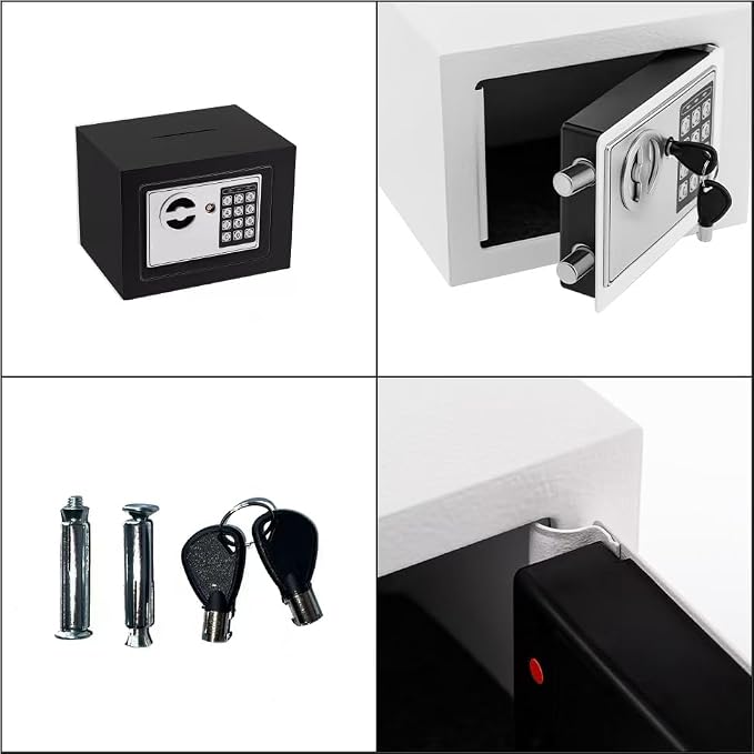 Small Electronic Safe Box With Digital Keypad & Keys - 9.05 x 6.7 x 6.7 Inches Wall Safe 0.23Cuft Mini Security Box for Coin Home Office Hotel Rooms Business Jewelry Gun (Black) - Image 6