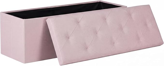 DUMOS 43 Inch Folding Storage Ottoman Bench, Large Ottoman with Storage | Storage Chest with Thicker Foam Padded Seat, End of Bed Foot Rest Stool for Bedroom Living Room Entryway, Load 660 lbs, Pink by DumosLifestyle
