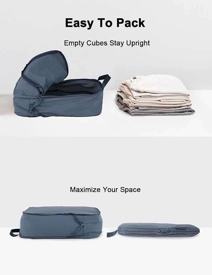 4 Set Compression Packing Cubes, Expandable Travel Organizer Bags, Water-Repellent Nylon, Space-Saving Luggage Set for Suitcase, Carry-on, Home Storage (4, Blue, Compression) - Image 5