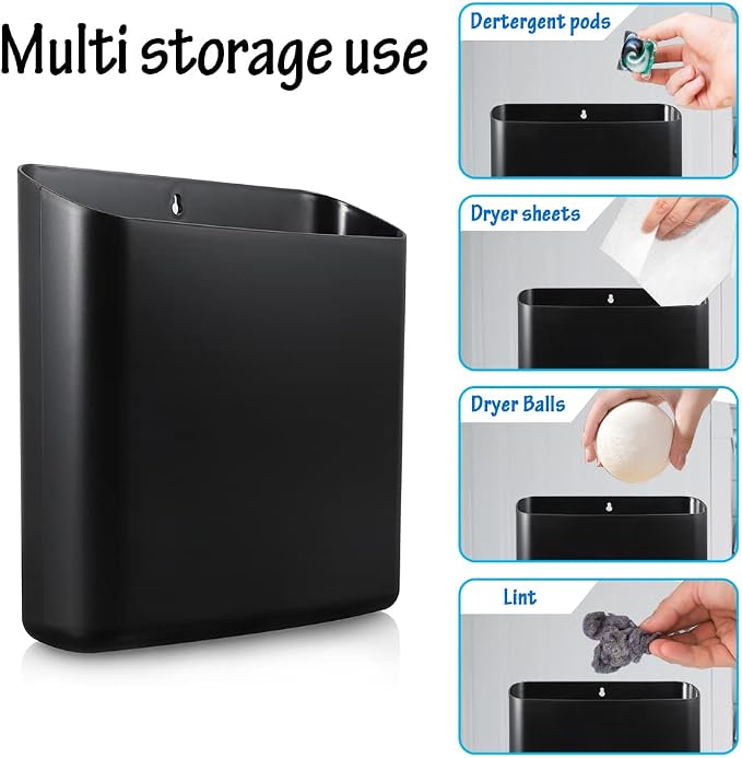 Picowe Magnetic Laundry Storage, Large Lint Holder Bin for Laundry Room, Space-Saving Trash Container Hanging on Dryer, Washer or Wall Mount Trash Bin (Black) - Image 5