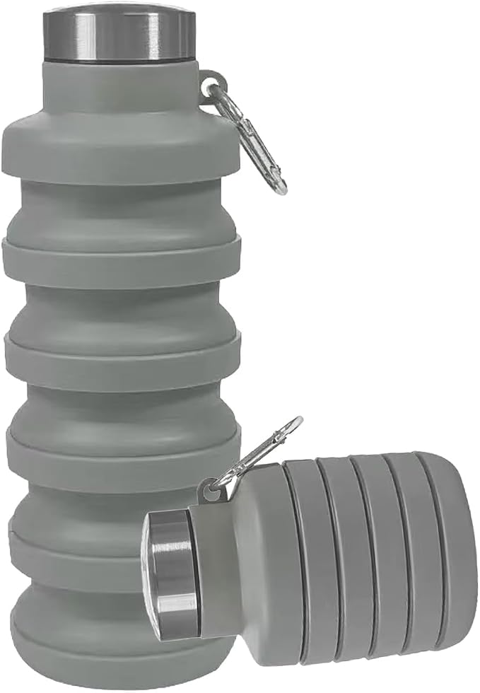 Collapsible Water Bottles,16oz Capacity Portable Reusable Silicone Water Bottle,Leak-proof,with buckle,foldable storage,Lightweight Durable for Fitness,Cycling,Sports,Camping,Hiking(Grey) by Unknown