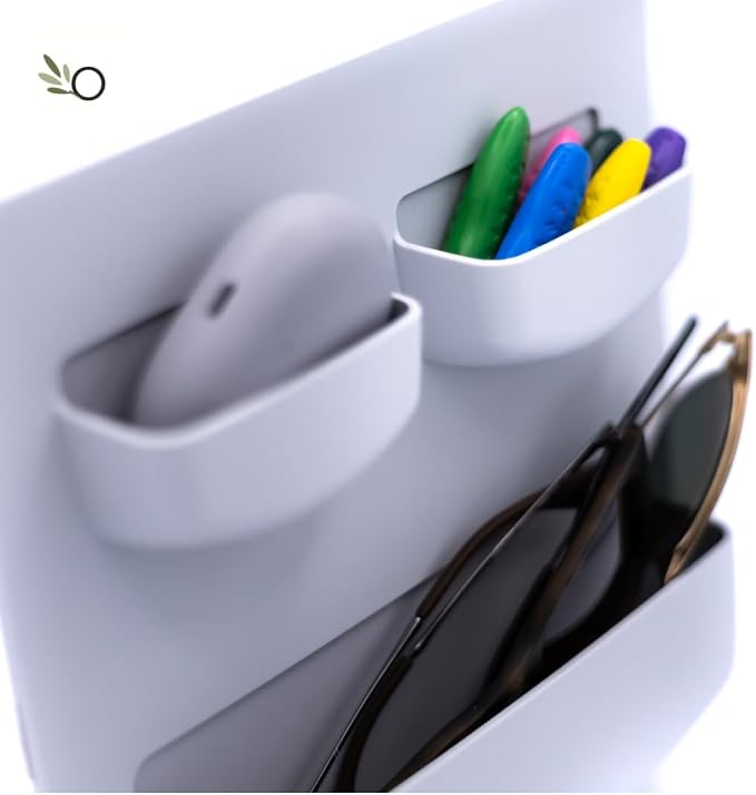 Modern Grey Wall Desk Organizer - 2 Parts, 6 Organizer Pockets, and Adhesive Holder Shelves for Easy Storage of Small Things at Home or Office. Wall Organizer Easy to Install in Ligth Grey to Decor - Image 2