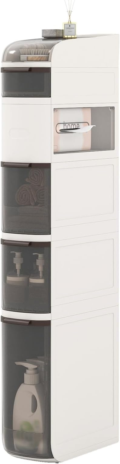 Giantex 6-Tier Narrow Bathroom Storage Cabinet (17" x 7" x 46.5") | Slim Rolling Toilet Paper Organizer w/ Drawers, Tissue Box, Movable Plastic Cart for Laundry, Living Room, Kitchen by Giantex