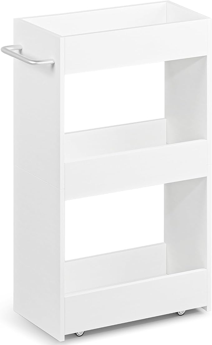MARTY Slim Rolling Storage Cart 7.9" W Laundry Cart with Wheels,Wood, White | Narrow Utility Cart Between Washer and Dryer, 3 Tier Mobile Shelving Unit for Kitchen, Laundry, Bathroom, Office, Living Room by MARTY