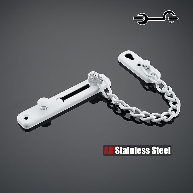 JQK Door Chain Lock White, Stainless Steel Door Guard with Spring Anti-Theft Press Lock, Matte White, HDC100-WH - Image 5