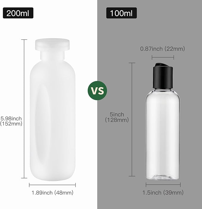 Empty Shampoo Bottles 6.7oz, Clear Flip Cap Refillable Plastic, 4 Pack Set | Toiletry containers for conditioner, big large size squeeze bottles, body wash lotion dispenser, toiletries leakproof liquid - Image 4