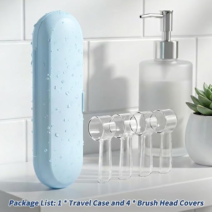 Electric Toothbrush Travel Case for Oral-B Toothbrushes - 4 Pcs Toothbrush Head Covers Compatible with Oral B Electric Toothbrush Heads (Blue) - Image 7