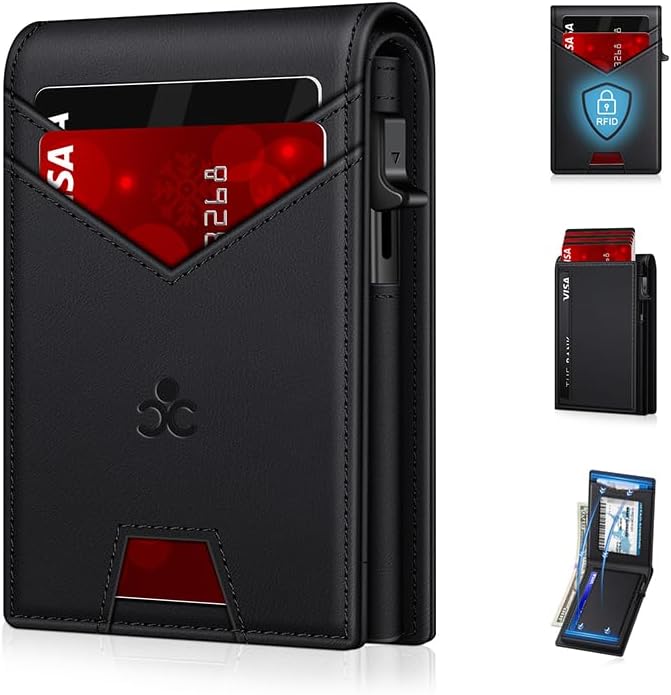 Wallet for Men RFID Blocking Minimalist Card Holder Wallet for 12-14 Cards | Slim Bifold Smart Wallet with ID Window & Cash Slot, Front Pocket Compact Metal Credit Card Case, Birthady Gifts for Men by SEMORID