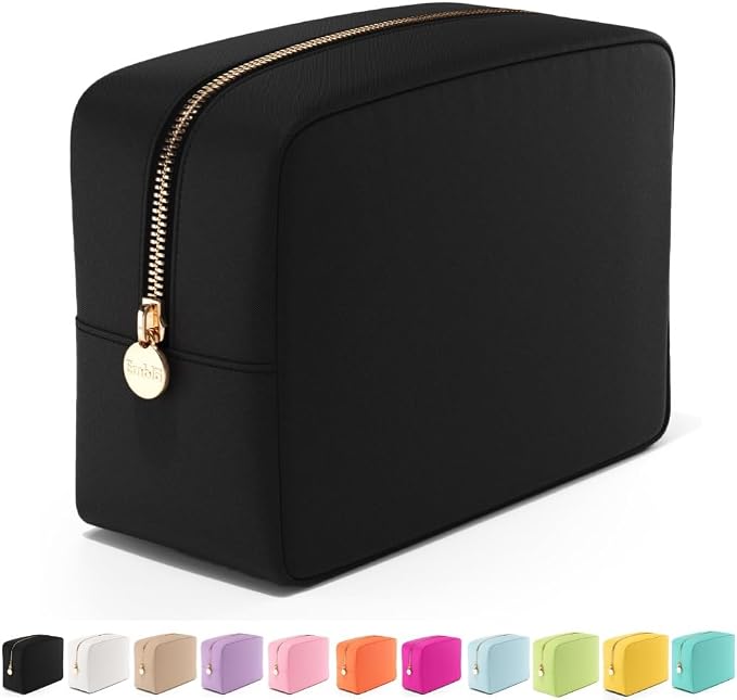 Makeup Bag for Women, Travel Cosmetic Organizer, Waterproof Toiletry Pouch | Large Black Nylon Cosmetic Bag with Zipper, Water-Resistant Beauty Pouch for Purse, Travel Essentials, Make up Case by Embla
