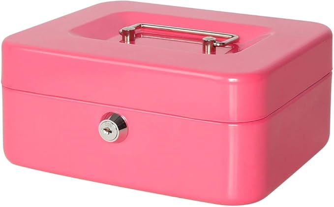Jssmst Small Cash Box with Key Lock - Durable Metal Cash Box with Money Tray Pink, CB0104M by Jssmst