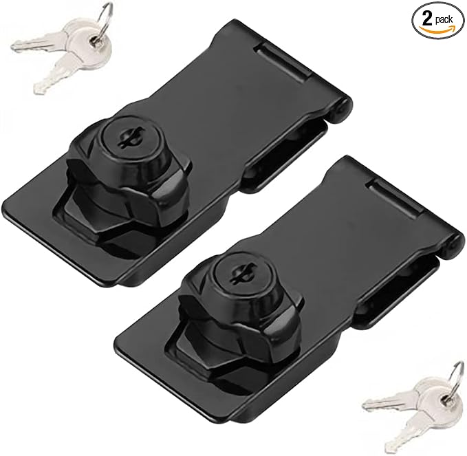 2 Packs Keyed Hasp Locks Twist Knob Keyed Locking Hasp for Small Doors, Cabinets and More,Stainless Steel Steel, Hasp Lock Catch Latch Safety Lock Door Lock with Keys (4inch, Bliack) by VIDYSUFYR