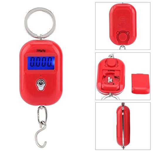 Mini Electronic Scale, Fish Weighing Scales Red Portable 25Kg/5G Hanging Scale Digital Pocket Key Chain Weight Hook Kitchen Food Weight Gauge Measuring Tools with Backlight for Home Farm Market - Image 4