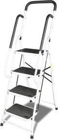 Jack Boss 4 Step Ladder, Requires Simple Installation, Folding Lightweight Step Stool with Handrails and Wide Anti-Slip Pedal for Home, Kitchen and Garage, Service Height 37.8 inch, 400 lbs Capacity by JACKBOSS