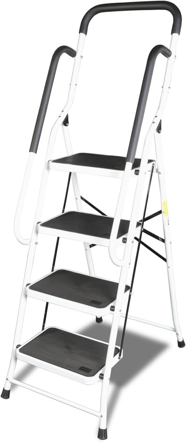 Jack Boss 4 Step Ladder, Requires Simple Installation, Folding Lightweight Step Stool with Handrails and Wide Anti-Slip Pedal for Home, Kitchen and Garage, Service Height 37.8 inch, 400 lbs Capacity by JACKBOSS