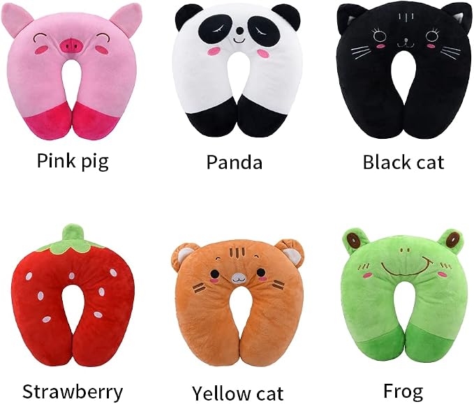 EKDJKK Travel Pillow for Kids, Cute Animal Neck Pillow Support U Shaped Cushion Plush Soft Rest Reading Pillow Sleeping Pillow for Airplane Train Car (Strawberry) - Image 9
