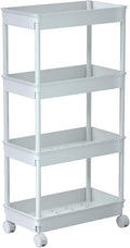 Sooyee 4 Tier Wide Storage Cart Mobile Shelving Unit Organizer Slide Out Storage Rolling Utility Cart Tower Rack for Kitchen Bathroom Laundry, Plastic & Stainless Steel,White by Sooyee