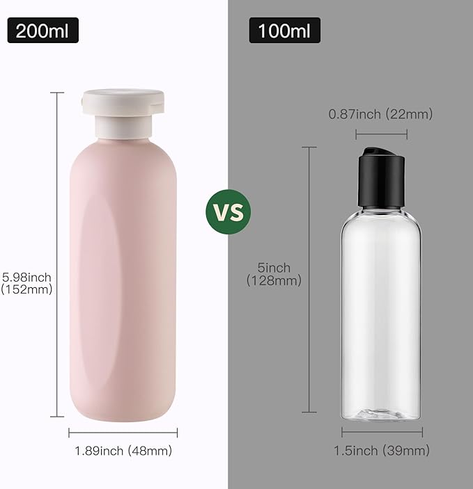 Empty Shampoo Bottles 6.7oz, Pink Flip Cap Refillable Plastic, 4 Pack Set | Toiletry containers for conditioner, big large size squeeze bottles, body wash lotion dispenser, toiletries leakproof liquid - Image 4