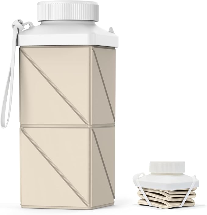 Collapsible Water Bottles 17.4oz(516ML), 2nd Generation Leakproof BPA-Free Travel Water Bottle,Lightweight Reusable Water bottle, Portable for Travel Cycling Gym Sports,Champagne White, 1 Pack by Mefold
