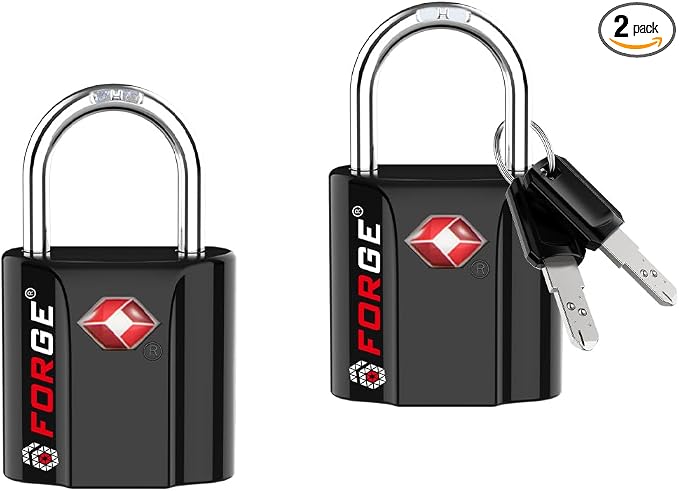 Forge OX 1'' Wide 1.8'' Tall, TSA Approved Luggage Locks: Key Locks for Travel. Ultra Secure Dimple Key Travel Locks Alloy Body. for Luggage, Backpack, Small Toolbox and More. Black 2 Pack. by Forge