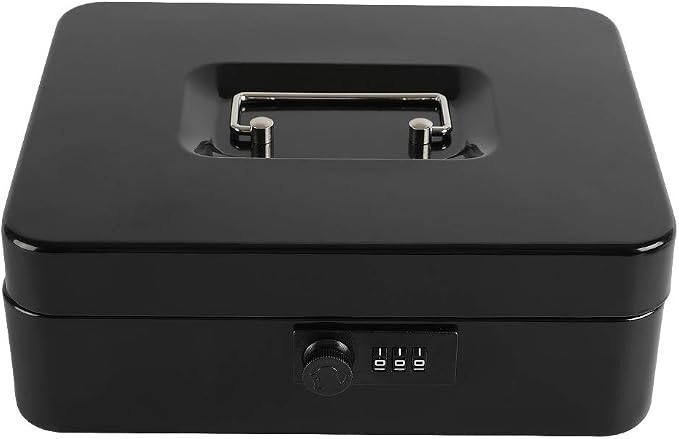 xydled Steel Cash Box Safe with Combination Lock,Money Safe Box with Removable Coin Tray,Large,9.84"x 7.87"x 3.54",Black - Image 8