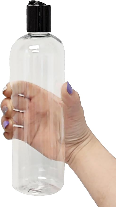 ljdeals 16 oz Clear Plastic Empty Bottles with Black Disc Top Caps, Squeezable Refillable Containers for Shampoo, Lotions, Cream and more Pack of 2, BPA Free, Made in USA - Image 3