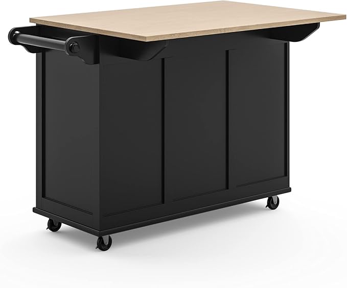 Homestyles Dolly Madison Black Mobile Kitchen Island Cart with Wood Drop Leaf Breakfast Bar - Image 15