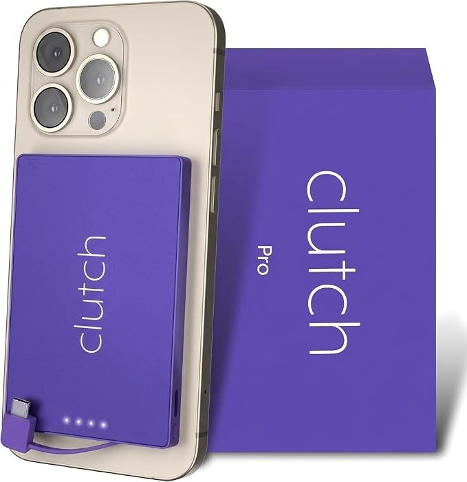 Clutch - Pro USB-C Portable Charger - Compatible with iPhone 15, 16, 17 & Android Devices - Power Bank Magnetic Battery - TSA Travel Approved - USB Rechargeable - Built-in Cable - 5000 mAh - 3.7oz by ClutchCharger