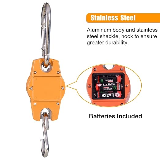 Fuzion Hanging Scale 660LB - Heavy Duty Crane Scale with Aluminum Body | Stainless Steel Hook, Hold/Tare Function, Large Display, Digital Hanging Scales for Weighing Animals, Hays, Fish, Luggage - Image 6