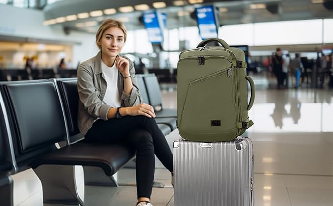 MATEIN Expandable Air Travel Backpack, Light Weight Carry on Backpack | Personal Item Backpack with Trolley Sleeve, Water Resistant Daypack for Hiking, Gifts for Men who Like to Travel, Dark Green - Image 2