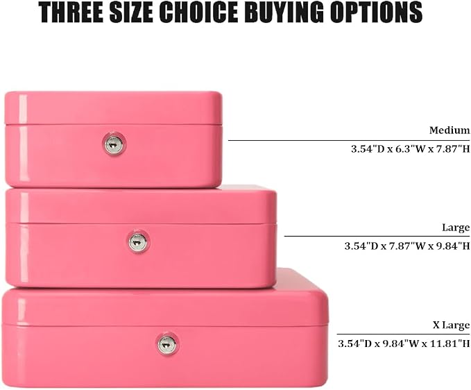 Jssmst Cash Box with Tray - Pink Money Box with Key Lock, Money Saving Box Lock Box, 9.84'' x 7.87'' x 2.6'', SM-CB00125PK - Image 8