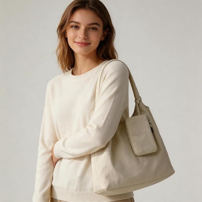 Women's Nylon Tote Bag with Zipper for Work - Medium Lightweight Soft Slouchy Hobo Bag for Women,Shoulder Handbag & Purse - Image 7