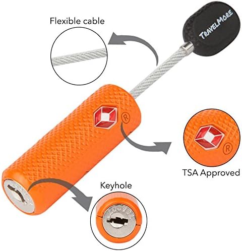 TSA Approved Locks for Luggage with Keys, Secure Travel Locks | Durable, Flexible Cable, Zinc Alloy Body, Easy to Use, Compact, for Suitcases, Backpacks, Cases, Zippers, 2-Pack, Orange - Image 2