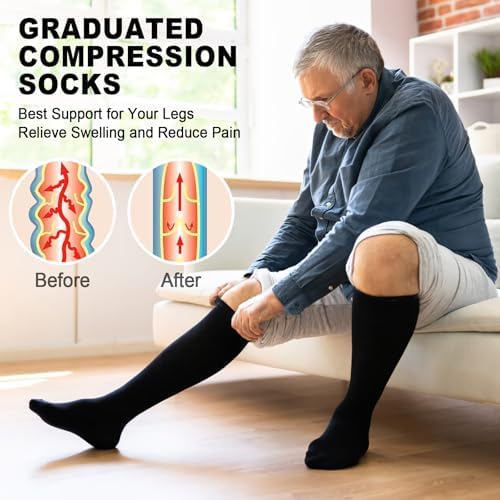 5/6 Pairs Graduated Compression Socks for Women&Men 20-30mmhg Knee High Socks Travel Hiking Running Stocking - Image 4