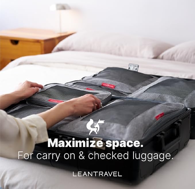 LeanTravel Premium Compression Packing Cubes for Travel - Suitcase Organizer Bags with Double Zipper & Breathable Mesh Panel - Space Saving Carry On Luggage Essentials (1 Large Bag, Grey) - Image 6