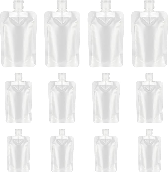 YASUOA 12 Pieces Travel Size Refillable Pouch for Toiletries Bulk 30ml/50ml/100ml, TSA Approved Squeeze Empty Stand Up Pouches for Liquids Lotion Shampoo Bags, Leak Proof Cosmetic Containers by YASUOA