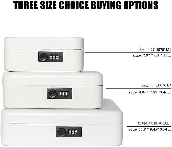 Jssmst Cash Box with Combination Lock - Durable Metal Cash Box with Money Tray, Large, White - Image 3