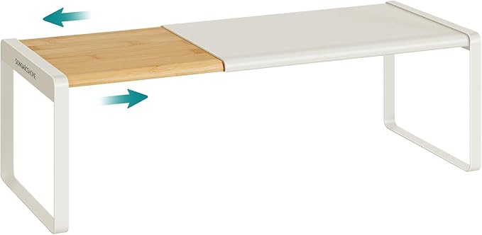 SONGMICS HOME Spice Rack, Expandable Cupboard Shelf Orgnizer,Bamboo | Kitchen Counter Shelves, Bamboo and Steel, Stackable, Cream White and Light Bamboo, BYSTRO Collection UKCS052W01 by SONGMICSHOME