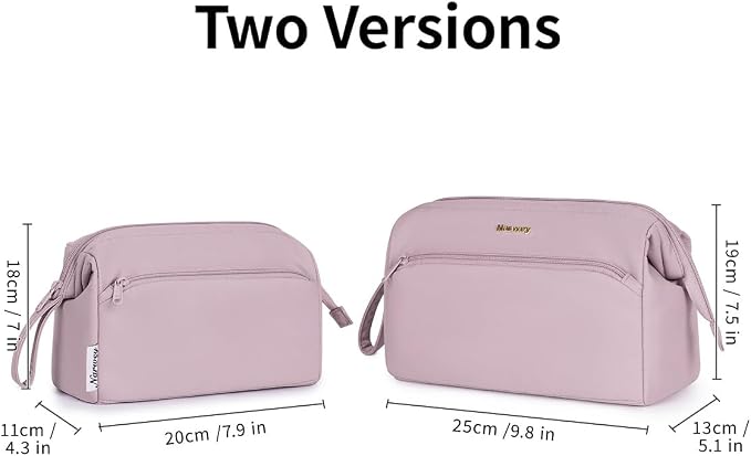 Narwey Large Travel Makeup Bag For Women Girls, Wide Open Cosmetic Bag, Portable Toiletry Bag for Cosmetics, Toiletries, Skincare, Brushes (Dusty Pink) - Image 3