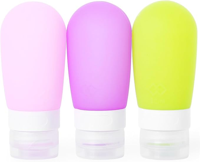Travel Bottles for Toiletries, 2.7oz Silicone Travel Size Containers, 3 Pack TSA Approved Leak-Proof Reusable Squeezable Refillable Shampoo and Conditioner Bottles (Pink, Purple, Green) by Mziart