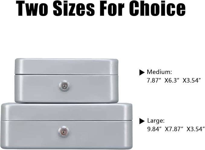 KYODOLED Medium Cash Box with Money Tray,Small Safe Lock Box with Key,Cash Drawer,7.87"x 6.30"x 3.54" Lightgrey Medium - Image 6