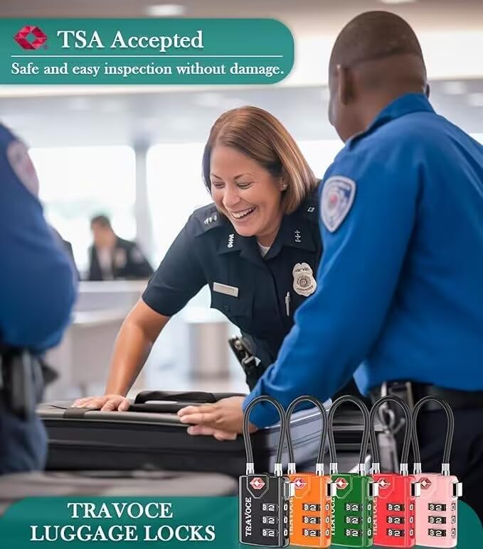TSA Approved Luggage Locks, Combination Cable Locks, 4 Pack, Lime | Search Alert shows TSA key access; resettable 3-digit code and flexible braided steel cable for suitcases and backpacks. - Image 2