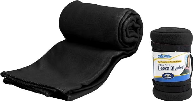 Cozy Fleece Airplane Travel Blanket for Your Flight, Car, Camping, Home or Comforting Warmth Anywhere! - Black by Cl%C3%B6udz